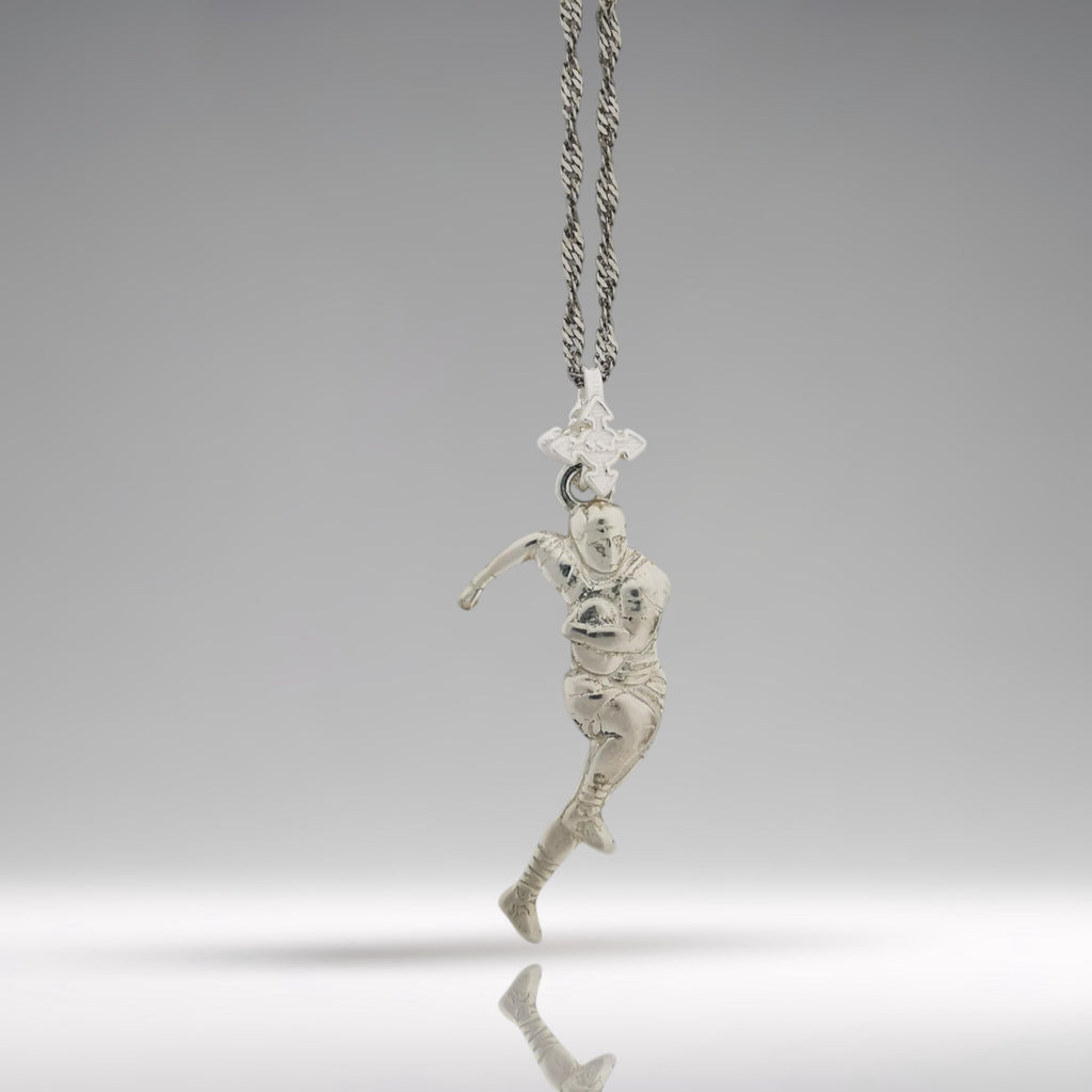 Ръгби – Мъжки спортен медальон от сребро 925 в класическо сребро – Ръчно изработено спортно бижу – Идеален подарък за мъж, фен на ръгбито – SSJ