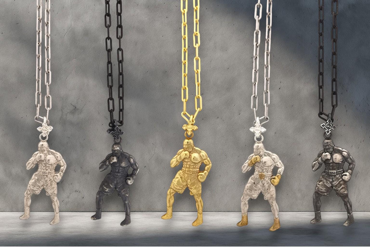 Боксьор – Мъжки спортен медальон за бойци, боксьори и MMA атлети от сребро 925 – Ръчно изработено бижу талисман за бойни изкуства – SSJ