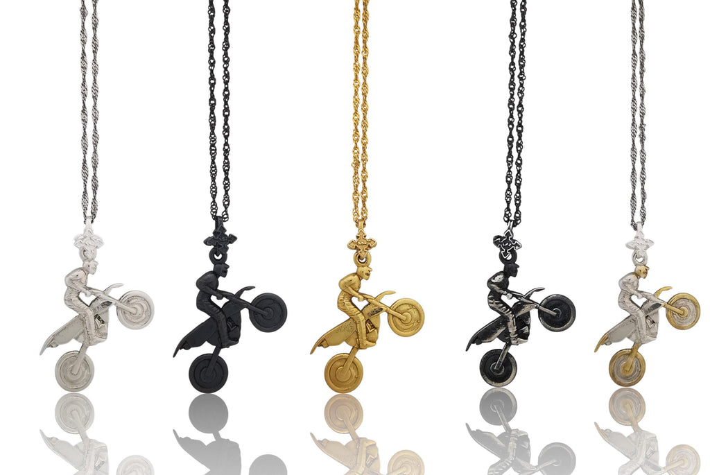 Мотокрос – Мъжки спортен медальон от сребро 925 в класическо сребро – Ръчно изработено спортно бижу – Идеален подарък за мъж, фен на мотокроса – SSJ