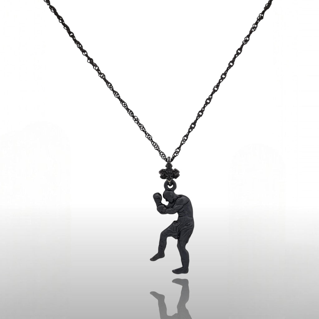 Боксьор – Мъжки спортен медальон за бойци, боксьори и MMA атлети от сребро 925 с оксидирано покритие – Ръчно изработено бижу талисман за бойни изкуства – SSJ