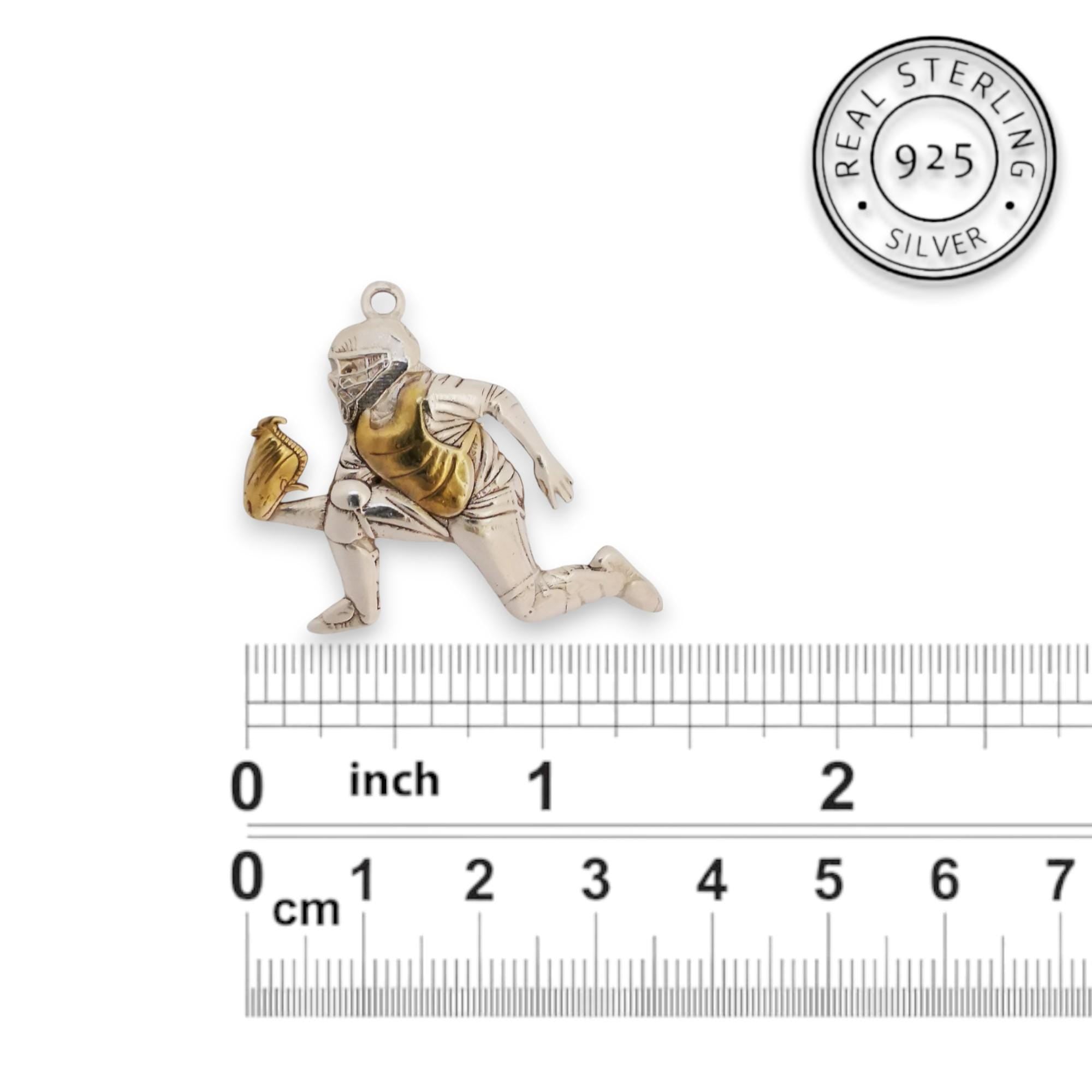 Бейзбол – Мъжки спортен медальон за бейзболист от сребро 925 с частично позлатено покритие – Ръчно изработено бижу талисман – Идеален подарък за спортисти, треньори и фенове – SSJ