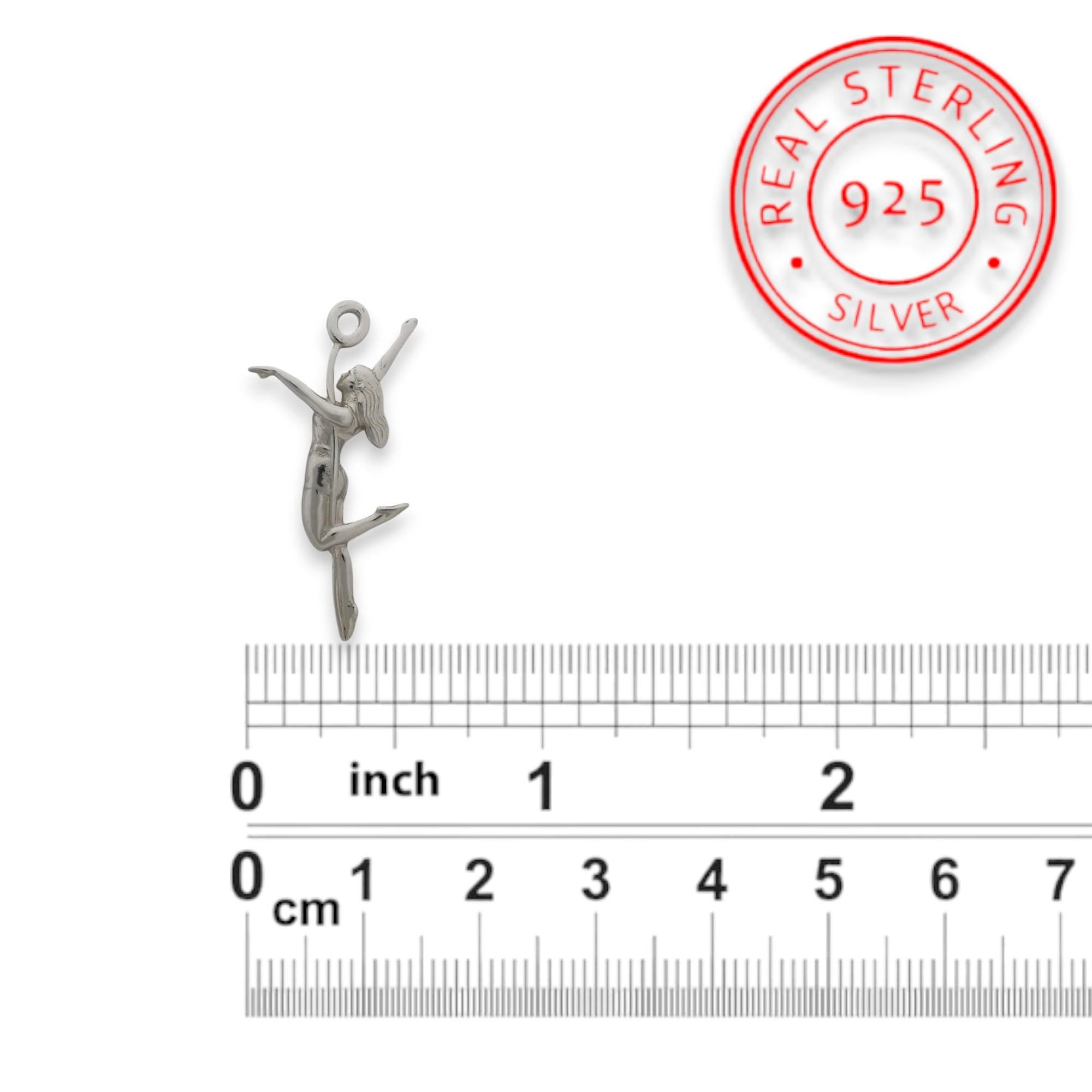 Pole Dance (Танци на пилон) – Дамски спортен медальон от сребро 925 в класическо сребро – Ръчно изработено спортно бижу – Идеален подарък за жена, фенка на гимнастиката – SSJ