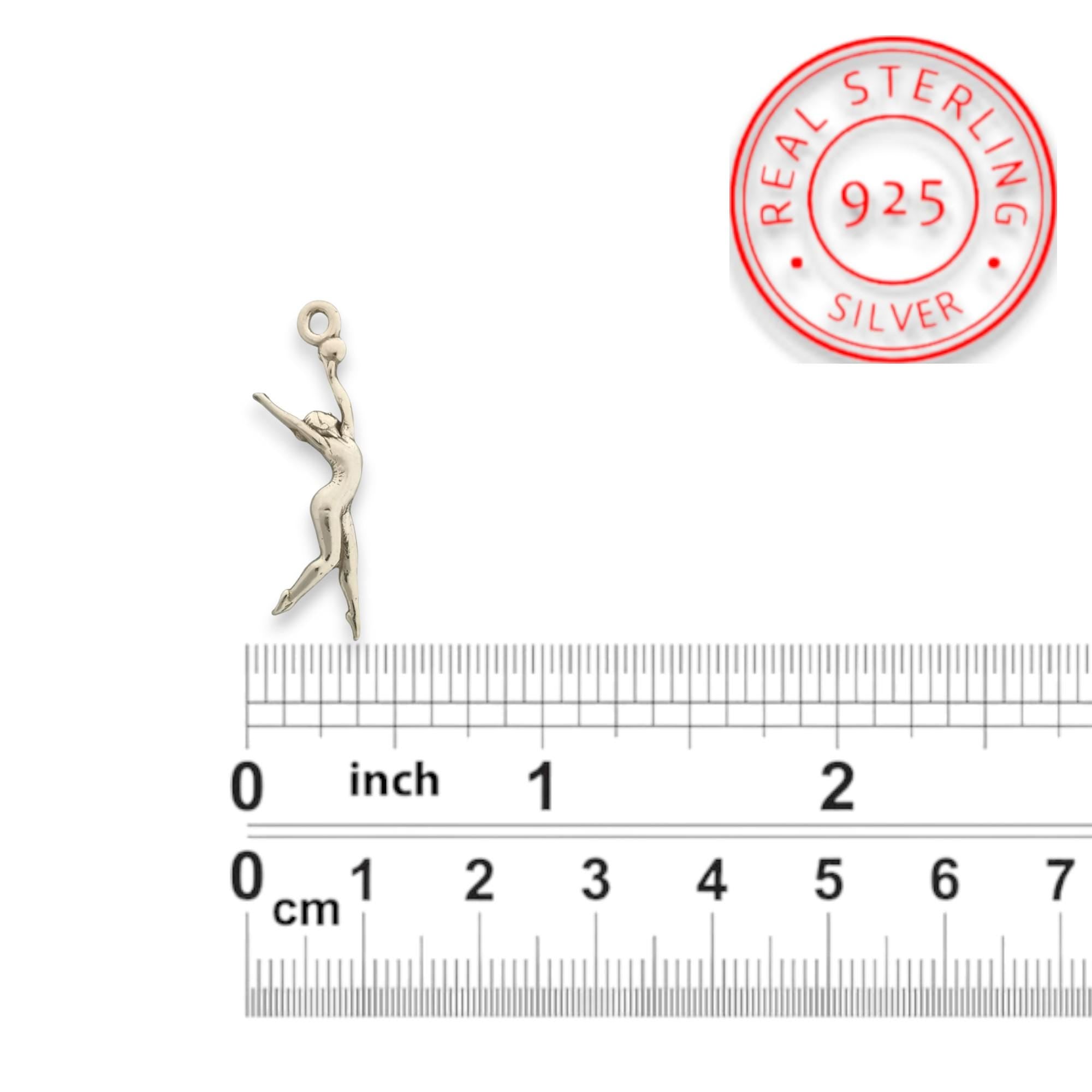 Художествена гимнастика (съчетание с топка) – Дамски спортен медальон от сребро 925 в класическо сребро – Ръчно изработено спортно бижу – Идеален подарък за жена, фенка на художествената гимнастика – SSJ