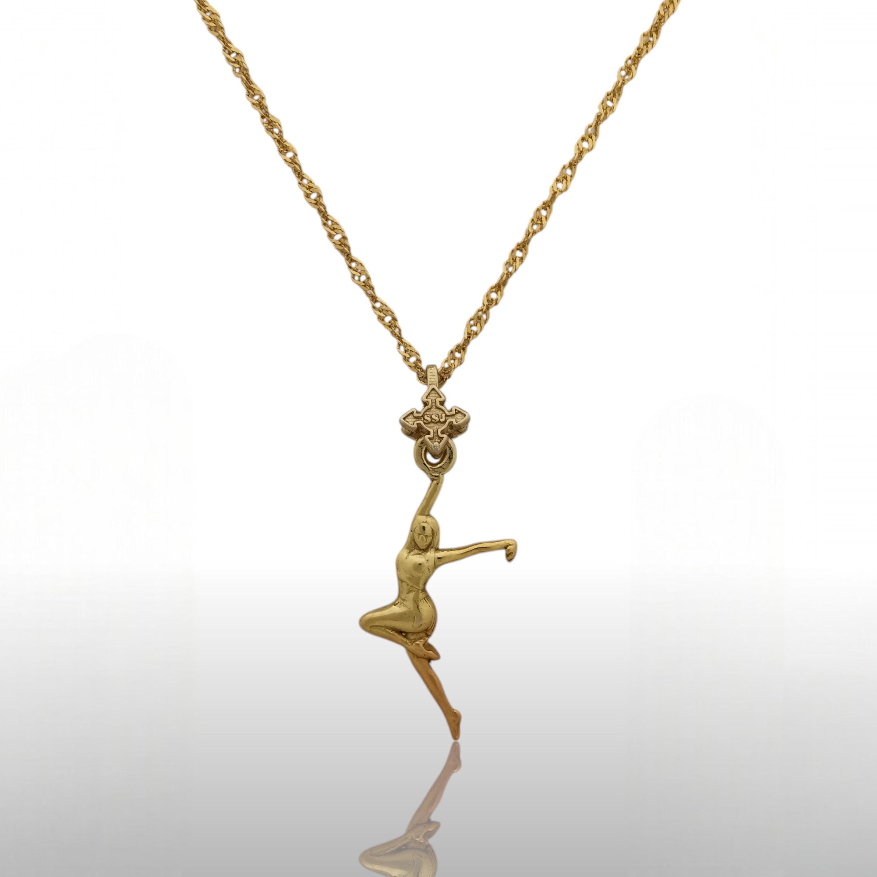 Танцьорка – Дамски спортен медальон с позлатено покритие 925 – Ръчно изработено спортно бижу – Идеален подарък за жена, фенка на спортните танци – SSJ