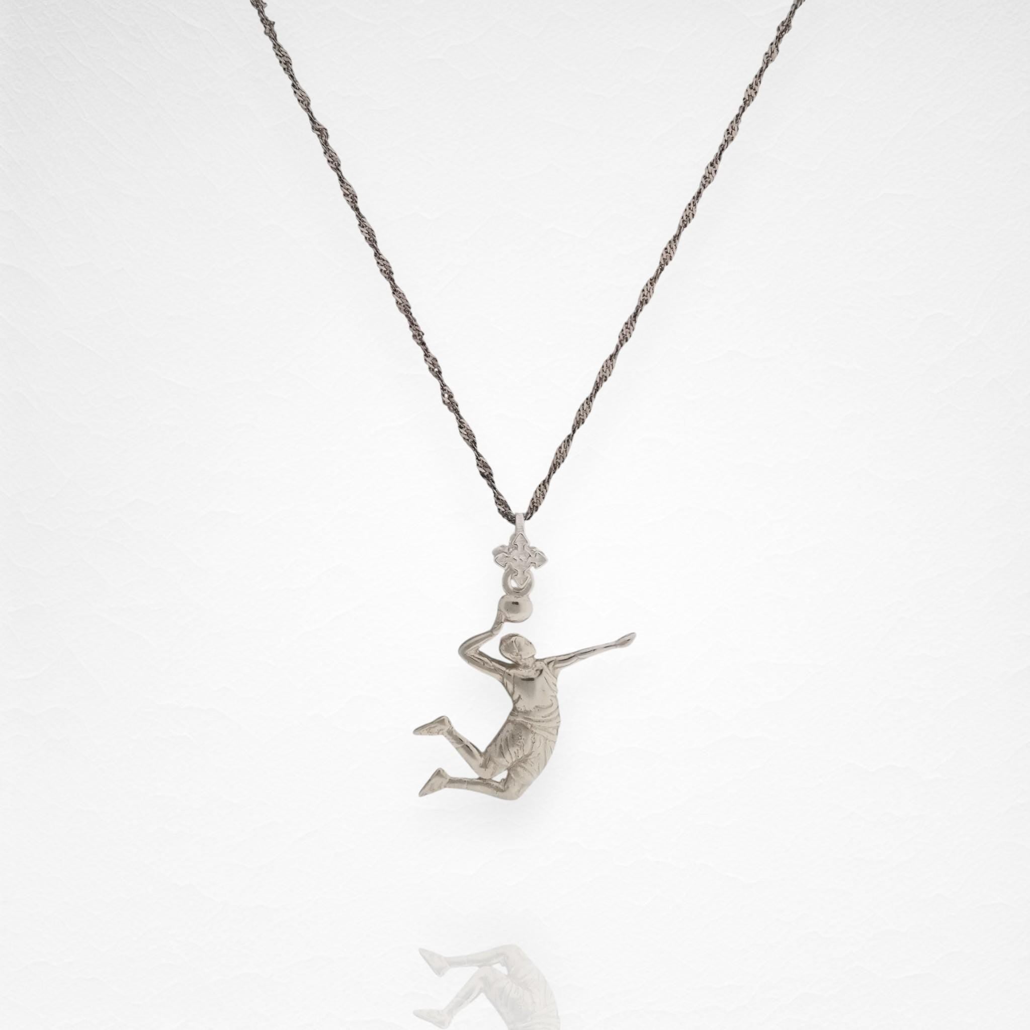 Волейболист – Мъжки спортен медальон от класическо сребро 925 – Ръчно изработено бижу/талисман – Идеален подарък – SSJ