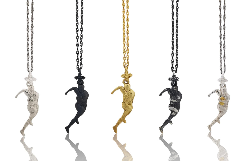 Ръгби – Мъжки спортен медальон от сребро 925 в класическо сребро – Ръчно изработено спортно бижу – Идеален подарък за мъж, фен на ръгбито – SSJ