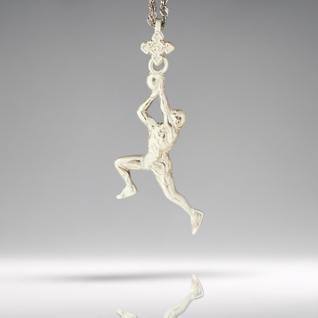 Баскетбол – Мъжки спортен медальон от сребро 925 с класическо полирано покритие – Ръчно изработено бижу талисман за баскетболисти и фенове – Идеален подарък за спортист, треньор или почитател – SSJ