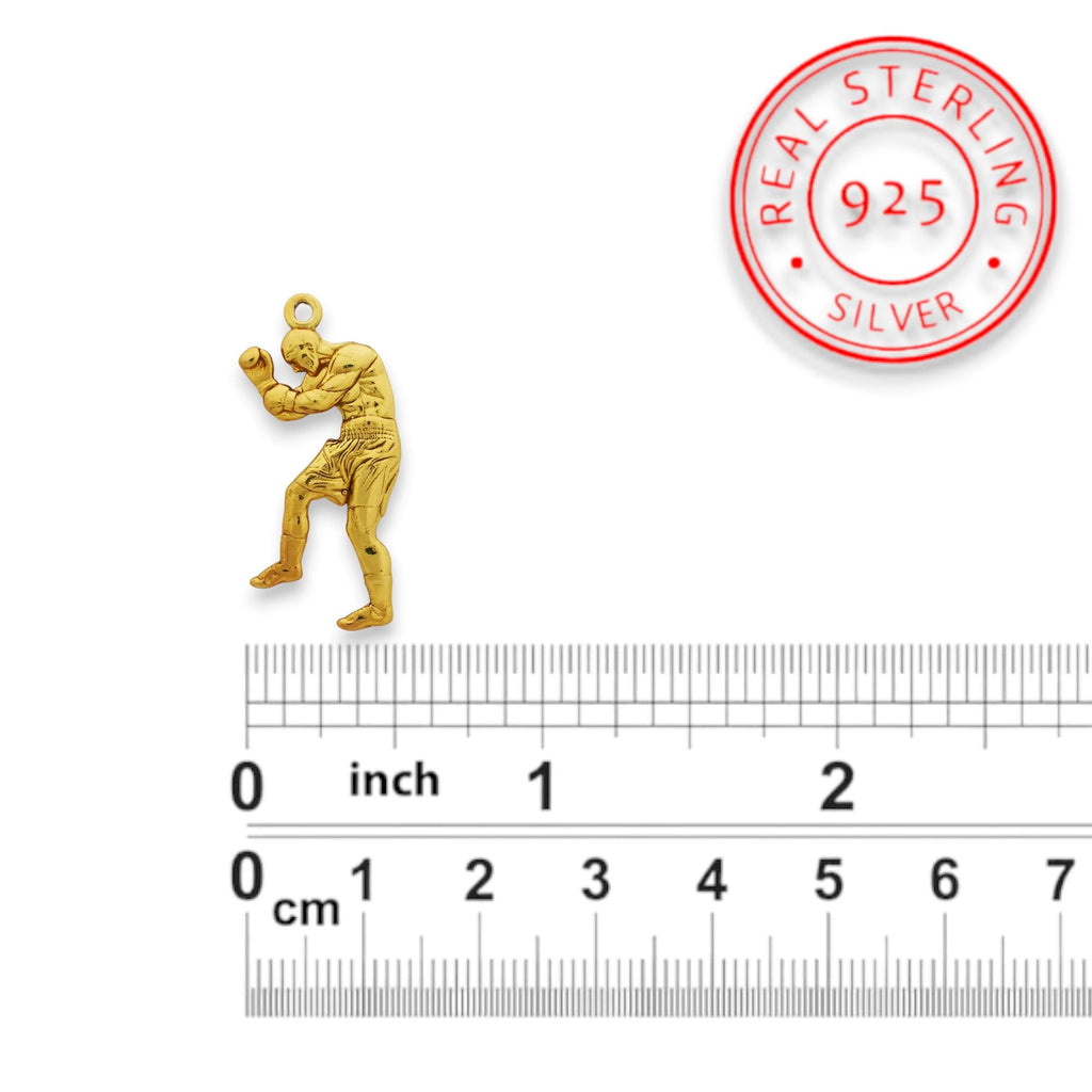 Боксьор – Мъжки спортен медальон за бойци, боксьори и MMA атлети от сребро 925 с позлатено покритие – Ръчно изработено бижу талисман за бойни изкуства – SSJ