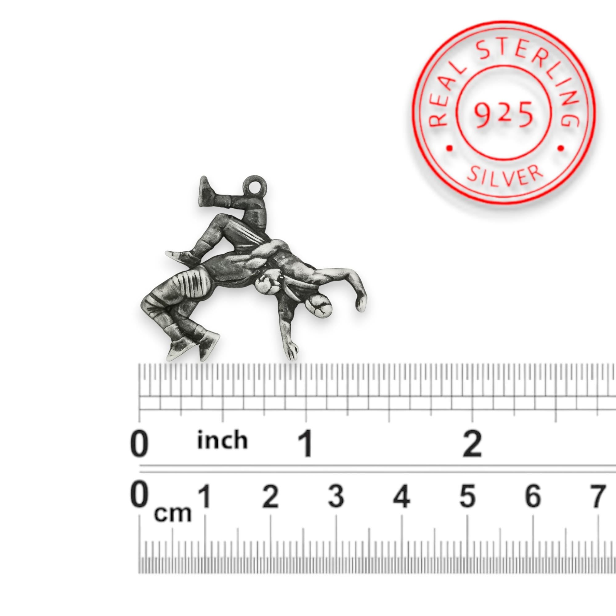 Сребърен мъжки медальон 925 борба | Борци в схватка – винтидж