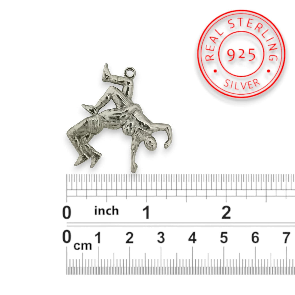 Борба – Мъжки спортен медальон от сребро 925 – Ръчно изработено бижу талисман за борци, треньори и фенове на бойните изкуства – SSJ