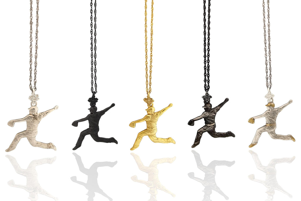 Бейзбол – Мъжки спортен медальон за бейзболист питчър от сребро 925 с частично позлатено покритие – Ръчно изработено бижу талисман – Идеален подарък за спортисти, треньори и фенове – SSJ