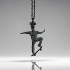 Black oxidized skateboard necklace for men and teen boys crafted from solid 925 sterling silver – a bold urban pendant for skaters, freestyle athletes, and fearless trendsetters. With a rugged matte finish and powerful pose, it captures the speed, rhythm, and energy of street sports.

Handmade with detail and movement, this piece is for those who ride hard, live bold, and express their passion with every trick. A modern symbol of independence, style, and unstoppable spirit.