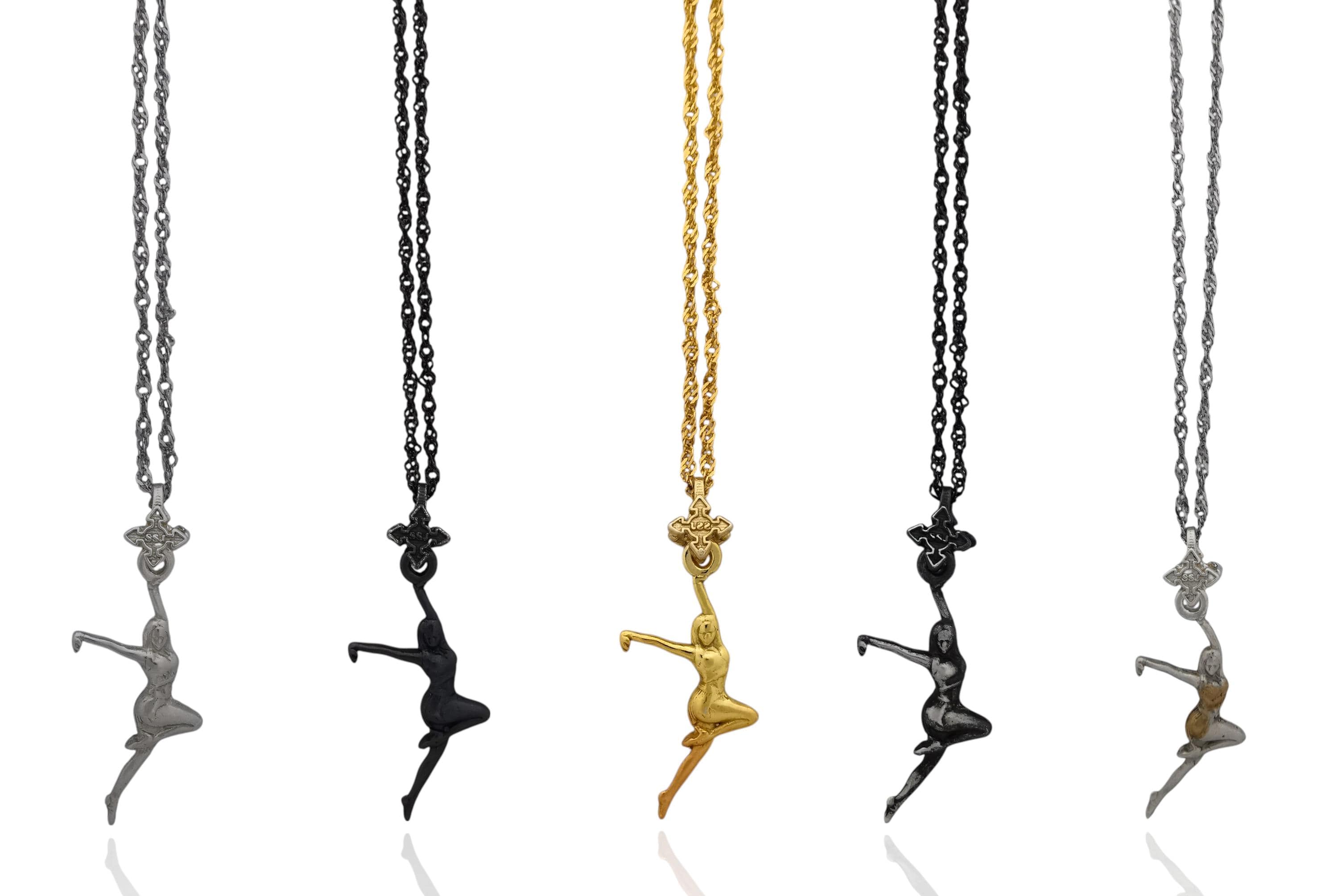 Танцьорка – Дамски спортен медальон от сребро 925 с винтидж покритие – Ръчно изработено спортно бижу – Идеален подарък за жена, фенка на спортните танци – SSJ