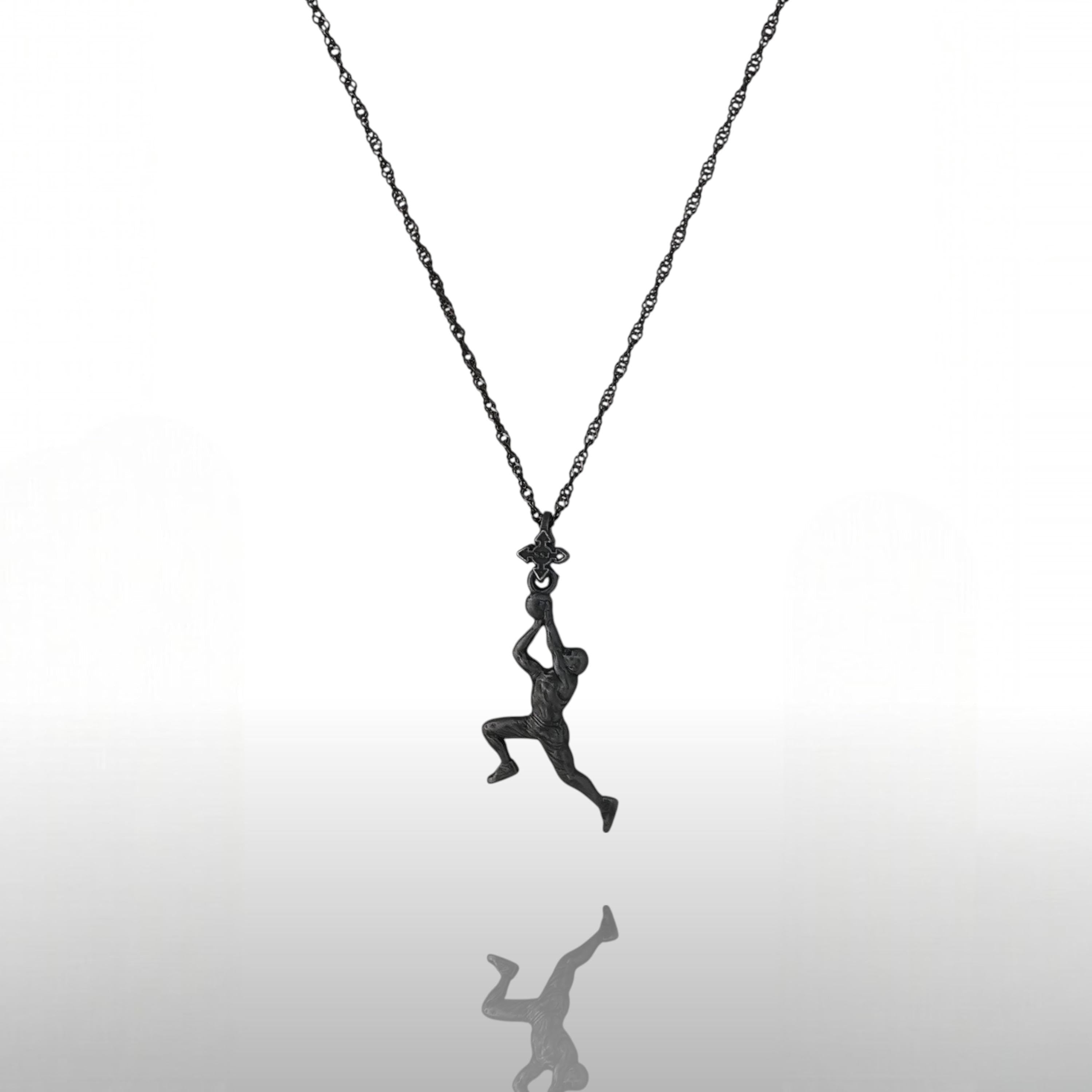 Баскетбол – Мъжки спортен медальон от сребро 925 с оксидирано покритие – Ръчно изработено бижу талисман за баскетболисти и фенове – Идеален подарък за спортист, треньор или почитател – SSJ