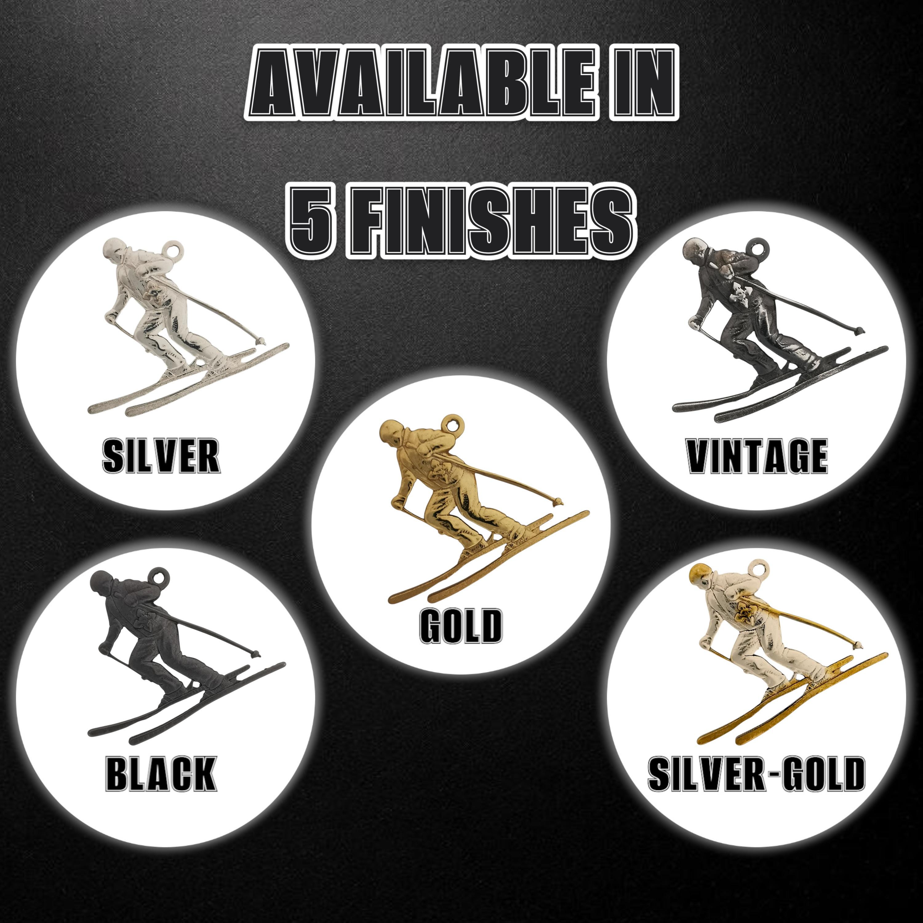 Скиор – Унисекс спортен медальон от сребро 925 с частично позлатено покритие – Ръчно изработено спортно бижу – Идеален подарък за фен на зимните спортове – SSJ