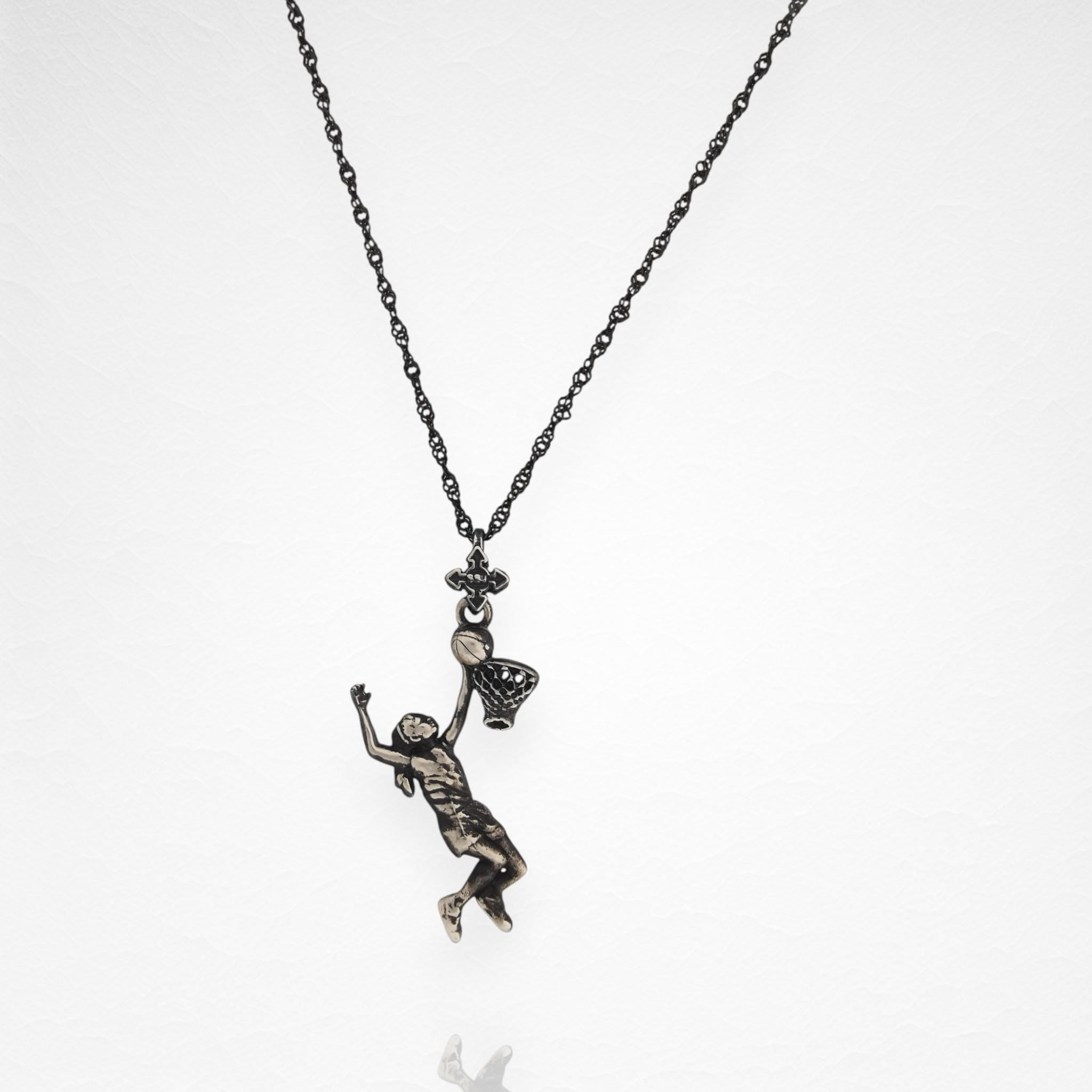 Сребърен медальон 925 баскетбол – Баскетболистка забивка, винтидж