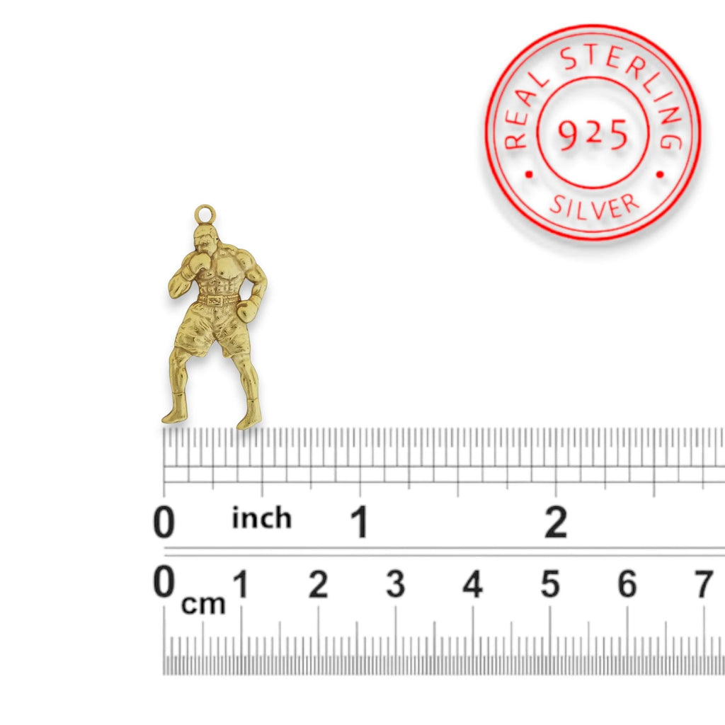 Боксьор – Мъжки спортен медальон за бойци, боксьори и MMA атлети от сребро 925 с позлатено покритие – Ръчно изработено бижу талисман за бойни изкуства – SSJ