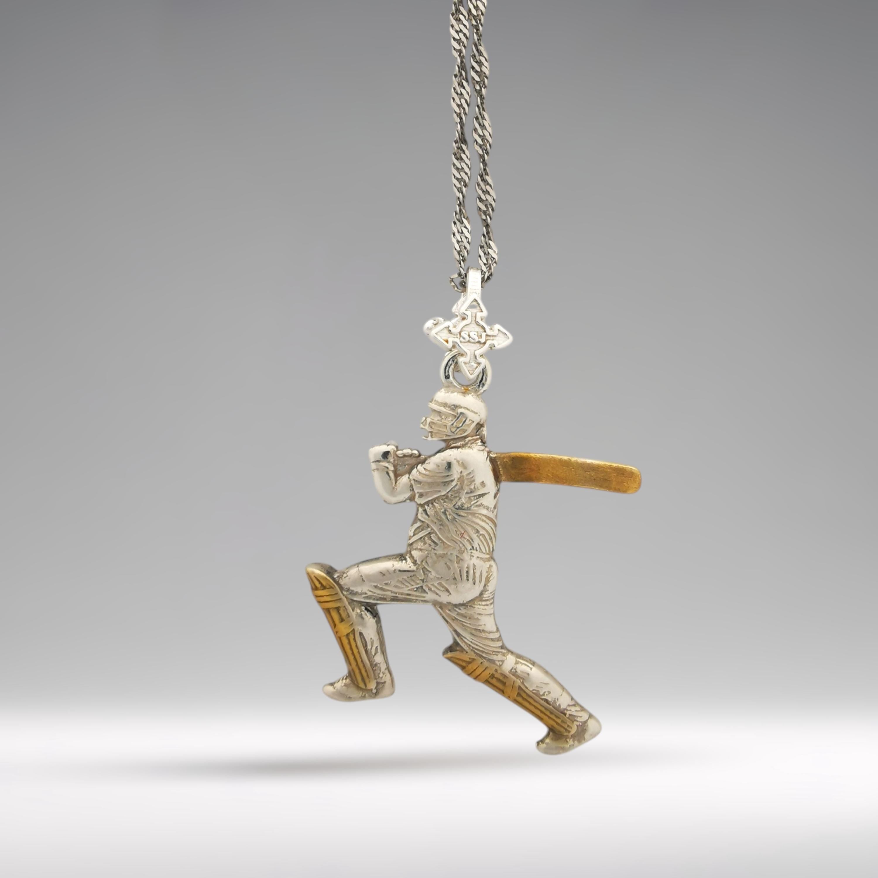 Крикет – Мъжки спортен медальон с частично позлатено покритие – Сребро 925 – Ръчно изработено спортно бижу – Идеален подарък – SSJ