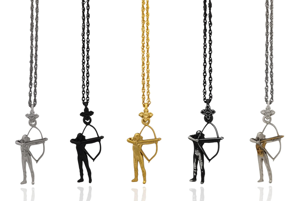 Стрелба с лък – Дамски спортен медальон от сребро 925 в класическо сребро – Ръчно изработено спортно бижу – Идеален подарък за жена, фенка на стрелбата с лък – SSJ