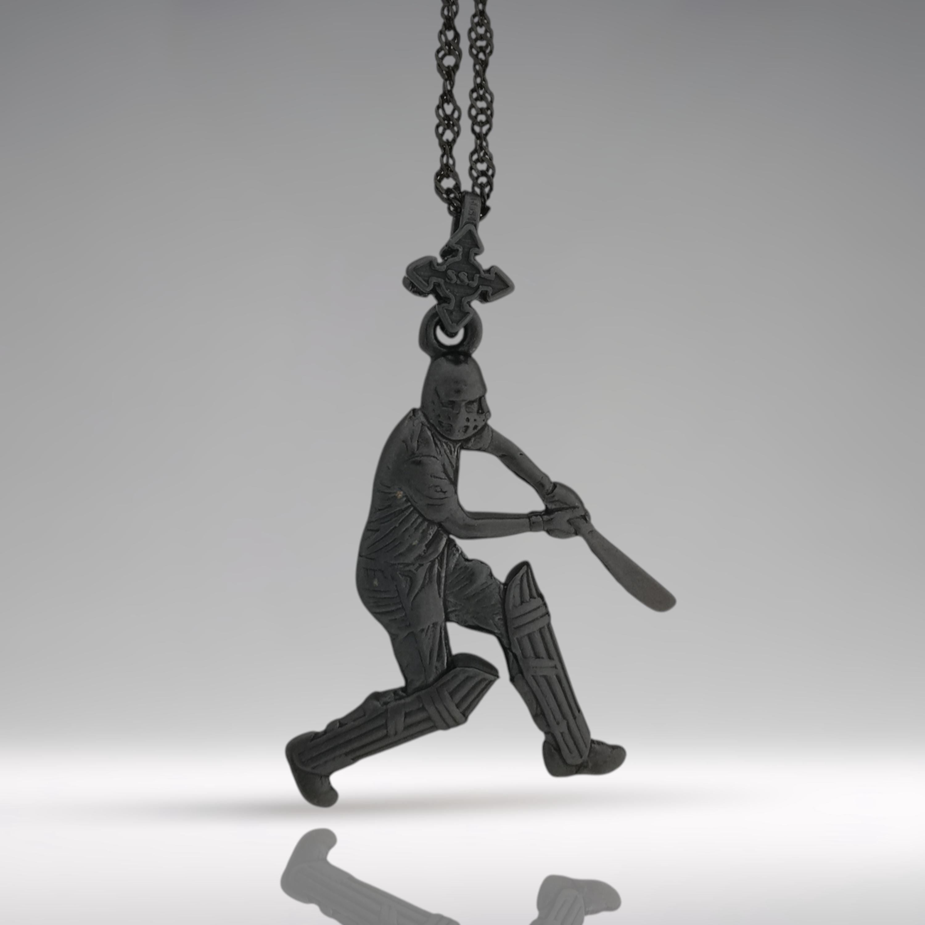 Крикет – Мъжки спортен медальон от оксидирано сребро 925 – Ръчно изработено бижу/талисман – Идеален подарък за спортист – SSJ