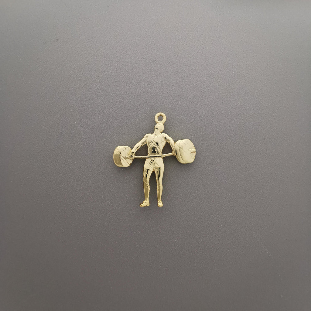 Вдигане на тежести – Мъжки спортен медальон от сребро 925 с позлатено покритие – Ръчно изработено спортно бижу – Идеален подарък за мъж, фен на силовите спортове – SSJ