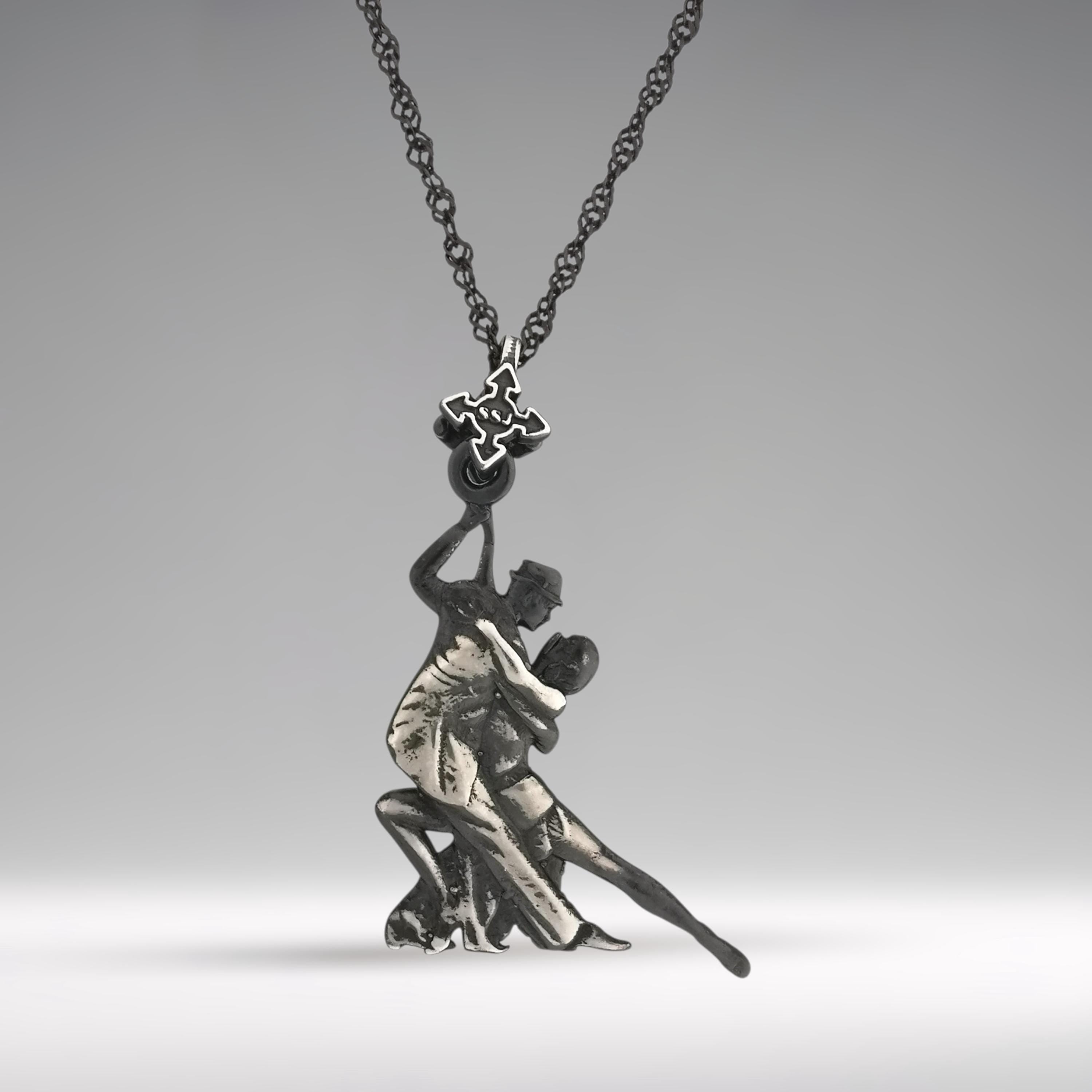 Аржентинско танго – Унисекс спортен медальон от сребро 925 с винтидж покритие – Ръчно изработено спортно бижу – Идеален подарък за жена, фенка на спортните танци – SSJ