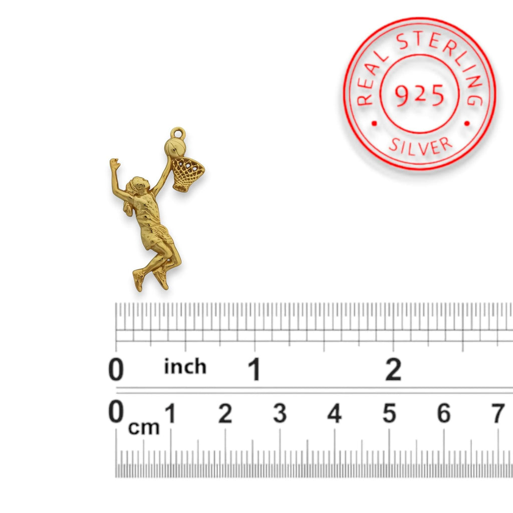Баскетбол – Женски спортен медальон от сребро 925 с позлатено покритие – Ръчно изработено бижу талисман за баскетболистки и фенки на спорта – Идеален подарък за спортист, треньор или почитател – SSJ