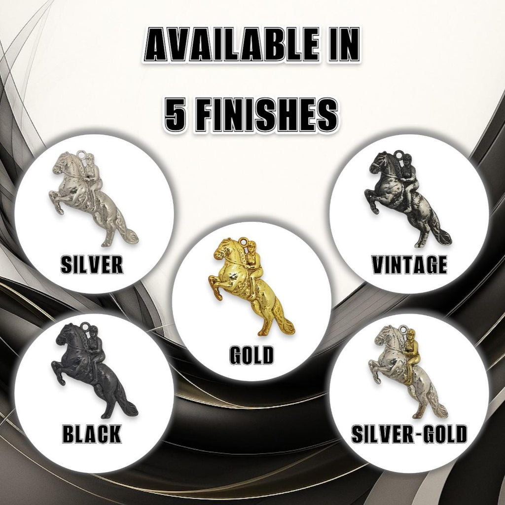 Конен спорт – Мъжки медальон „Ездач при прескачане на препятствие“ – Позлатено покритие – Сребро 925 – Ръчно изработено спортно бижу/талисман за конен спорт – Идеален подарък за мъж – SSJ