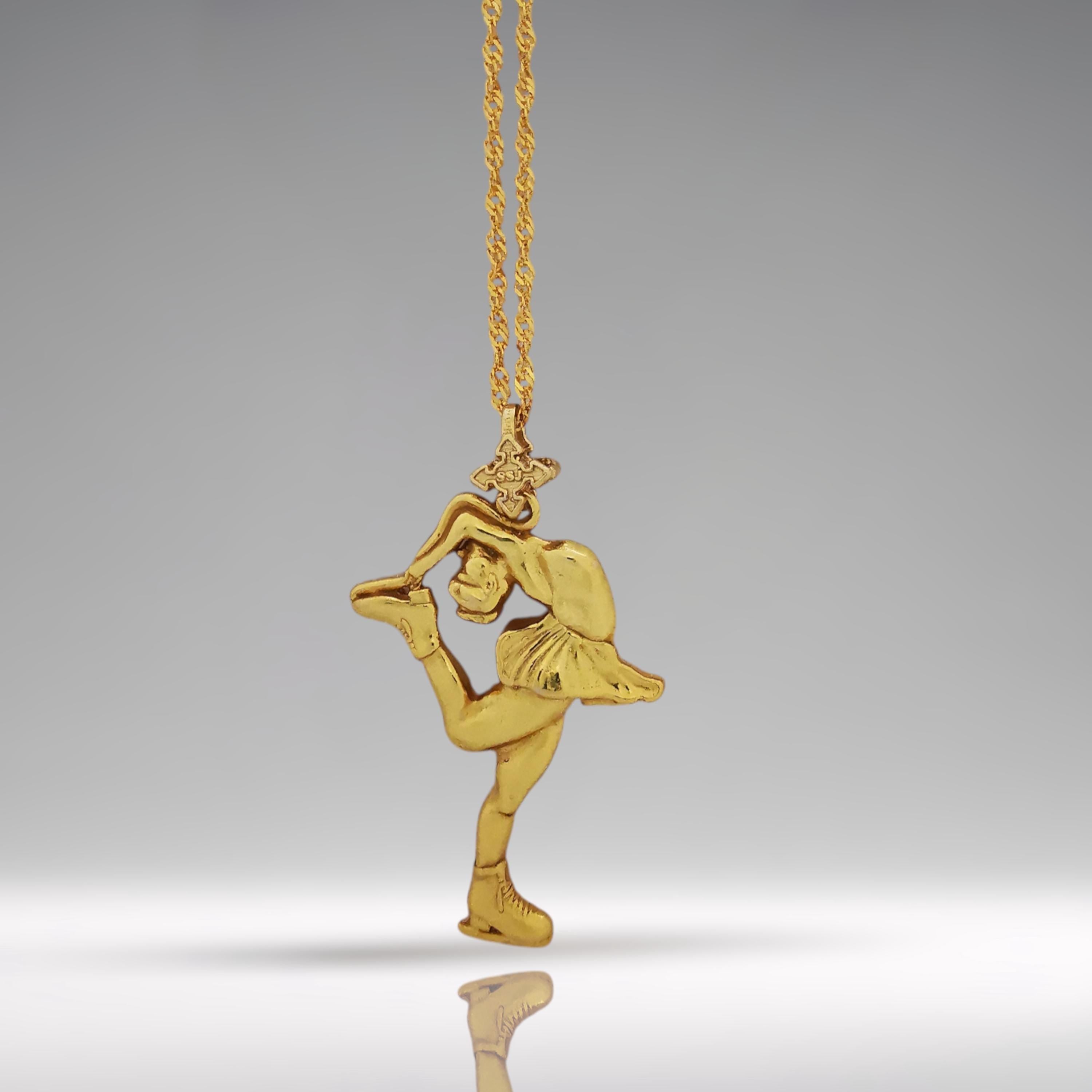 Фигурно пързаляне (Биелманов пирует) – Дамски спортен медальон от сребро 925 с позлатено покритие – Ръчно изработено спортно бижу – Идеален подарък за жена, фенка на фигурното пързаляне – SSJ