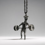 Вдигане на тежести – Мъжки спортен медальон от сребро 925 с оксидирано покритие – Ръчно изработено спортно бижу – Идеален подарък за мъж, фен на силовите спортове – SSJ