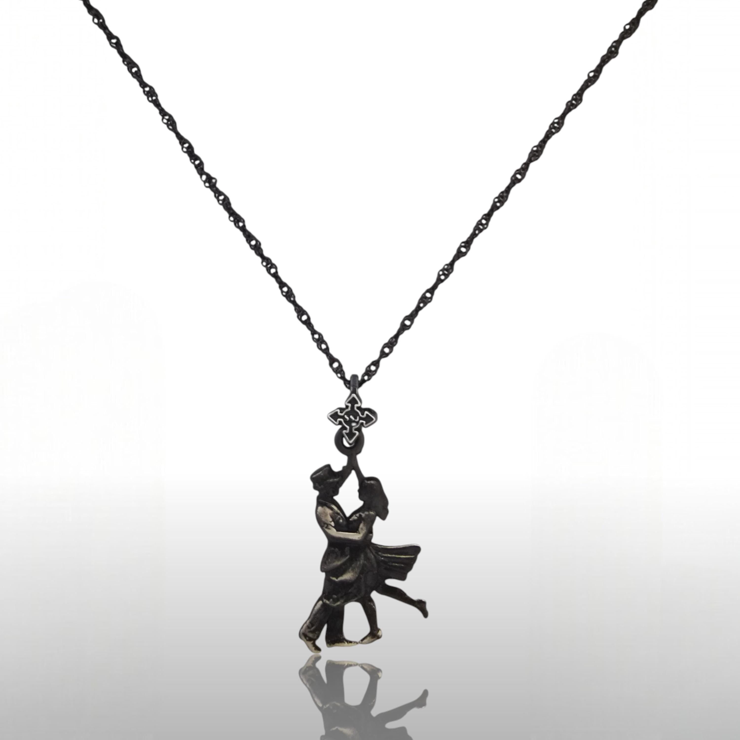 Латино танци – Унисекс спортен медальон от сребро 925 с винтидж покритие – Ръчно изработено спортно бижу – Идеален подарък за жена, фенка на спортните танци – SSJ