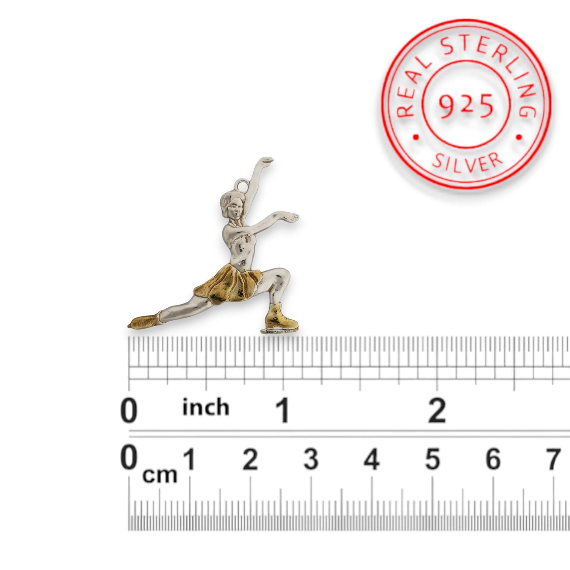 Фигурно пързаляне – Дамски спортен медальон от сребро 925 с частично позлатено покритие – Ръчно изработено спортно бижу – Идеален подарък за жена, фенка на фигурното пързаляне – SSJ