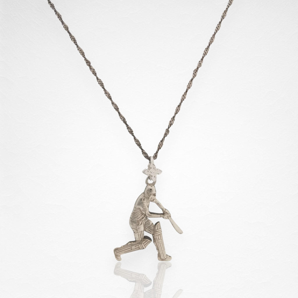 Крикет – Мъжки спортен медальон от класическо сребро 925 – Ръчно изработено бижу/талисман – Идеален подарък за спортист – SSJ