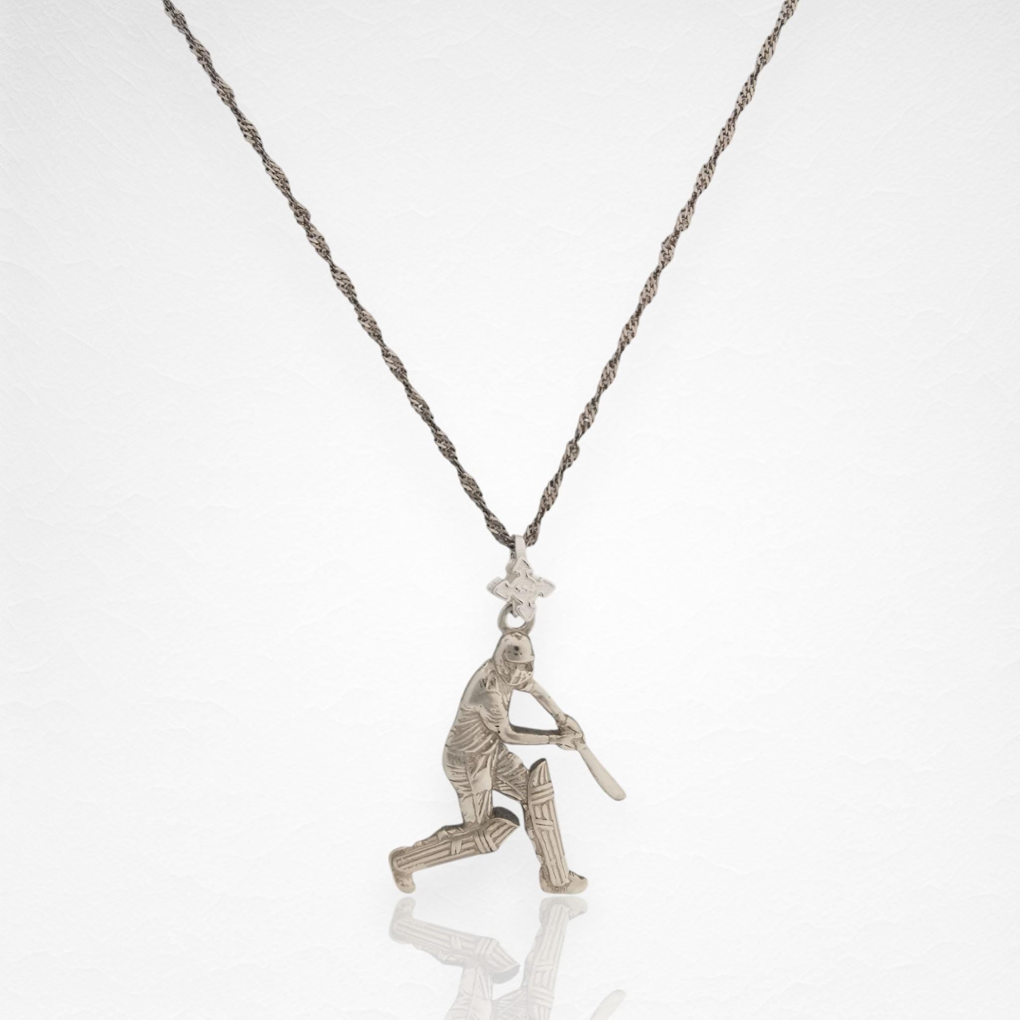 Крикет – Мъжки спортен медальон от класическо сребро 925 – Ръчно изработено бижу/талисман – Идеален подарък за спортист – SSJ