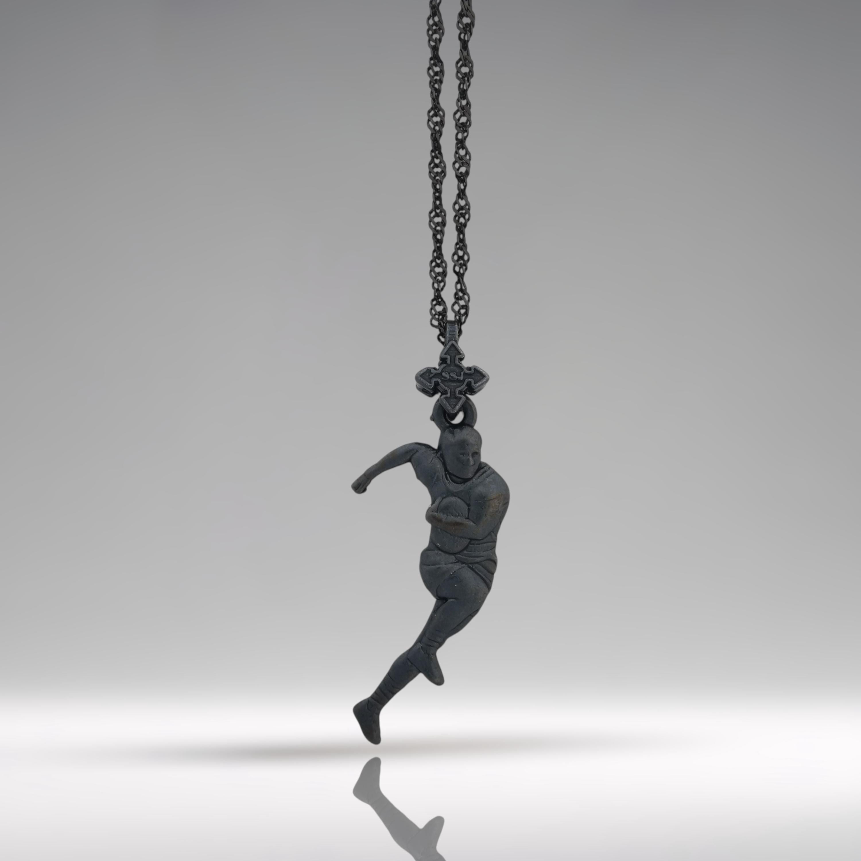 Ръгби – Мъжки спортен медальон от сребро 925 с оксидирано покритие – Ръчно изработено спортно бижу – Идеален подарък за мъж, фен на ръгбито – SSJ