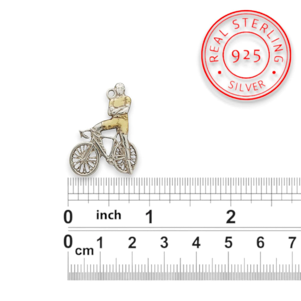 Колоездач – Велосипедист – Мъжко спортно бижу от сребро 925 с частично позлатено покритие – Ръчно изработен медальон/талисман – Идеален подарък – SSJ