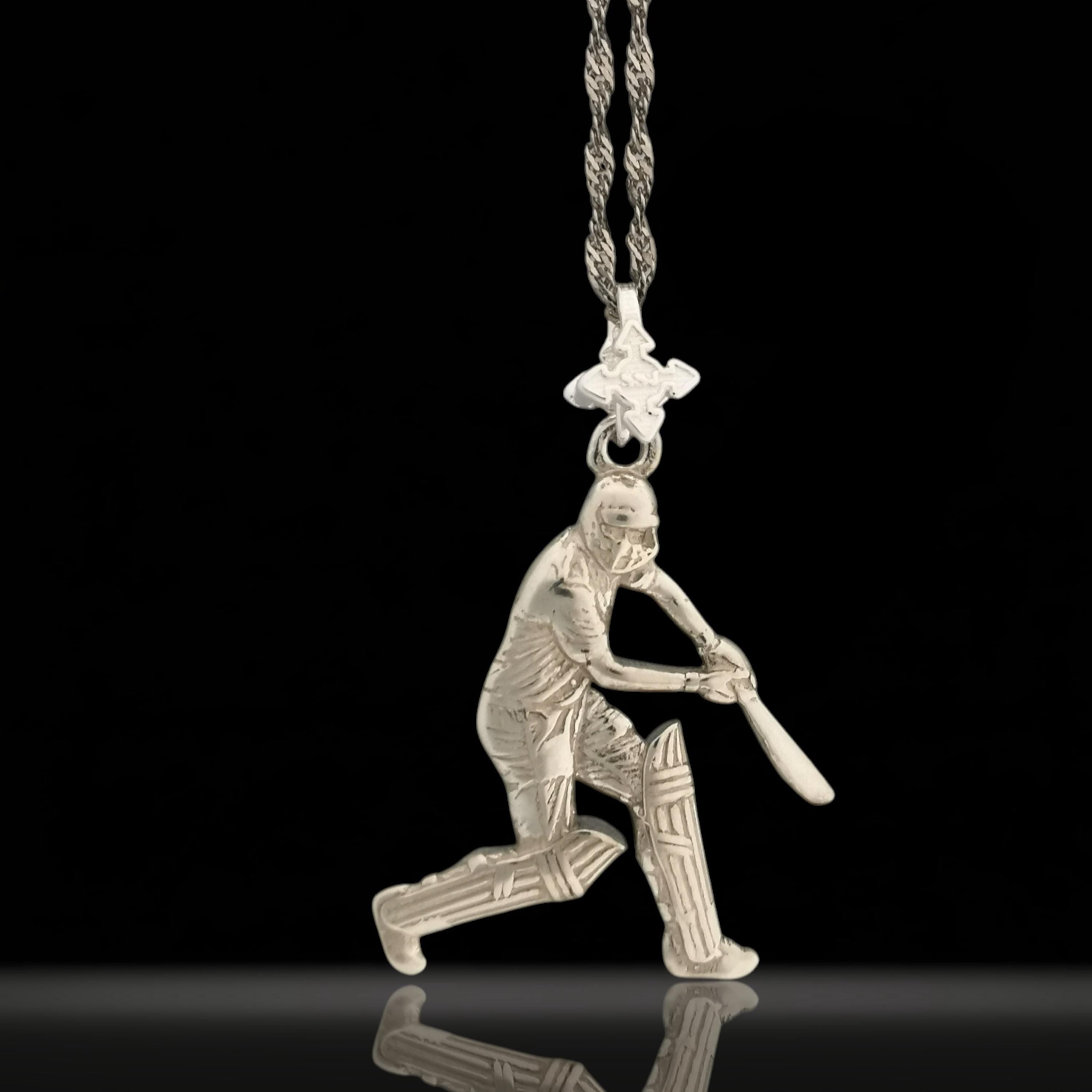 Крикет – Мъжки спортен медальон от класическо сребро 925 – Ръчно изработено бижу/талисман – Идеален подарък за спортист – SSJ