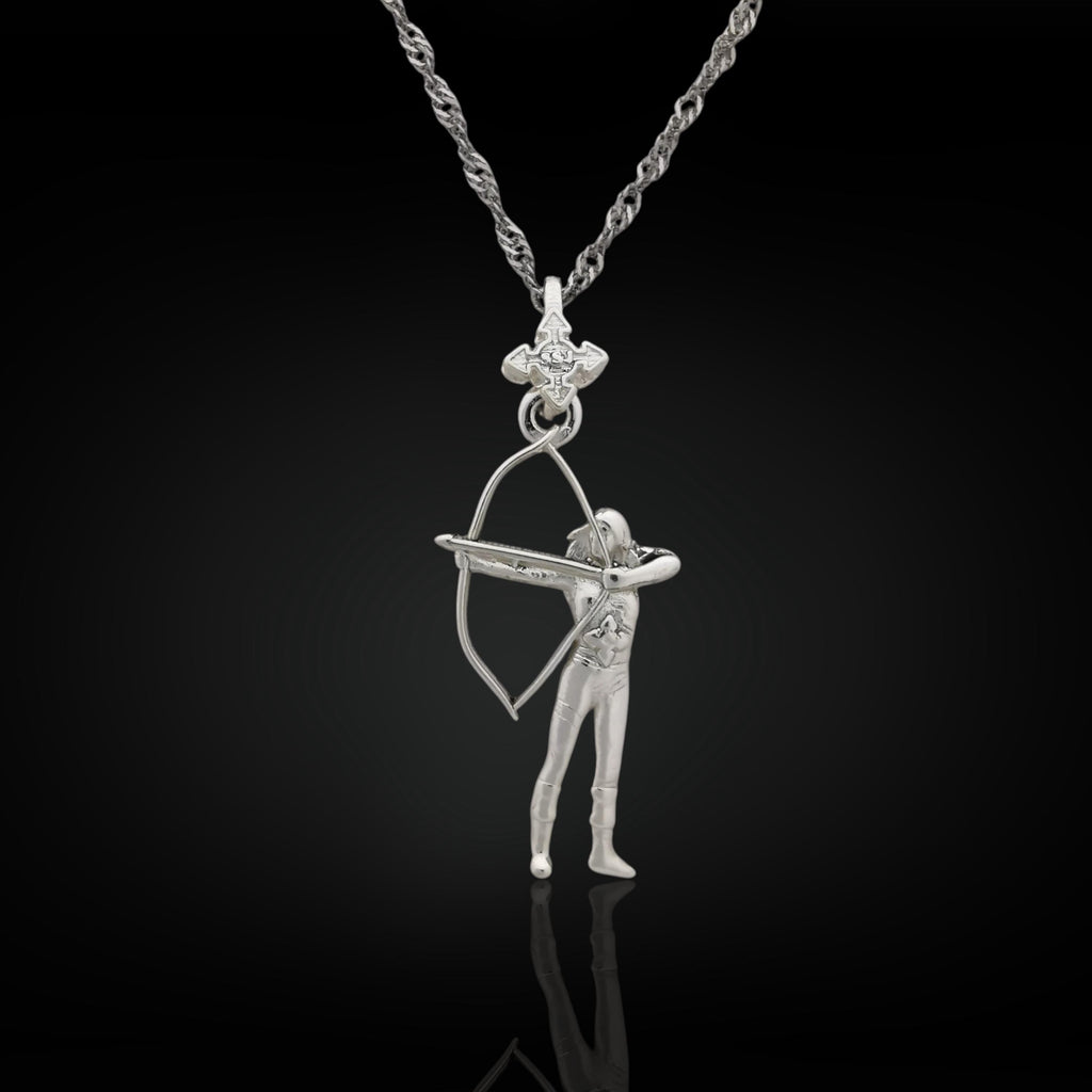 Classic silver archer necklace for women crafted from solid 925 sterling silver – a sleek and elegant pendant featuring a female archer in dynamic motion. This fine sports jewelry is ideal for active women, archery lovers, and those who aim with strength and precision.

Minimalist in look, yet rich in symbolism, the pendant celebrates power, poise, and purpose. A meaningful gift for women who compete, train, or simply admire the beauty of the sport.