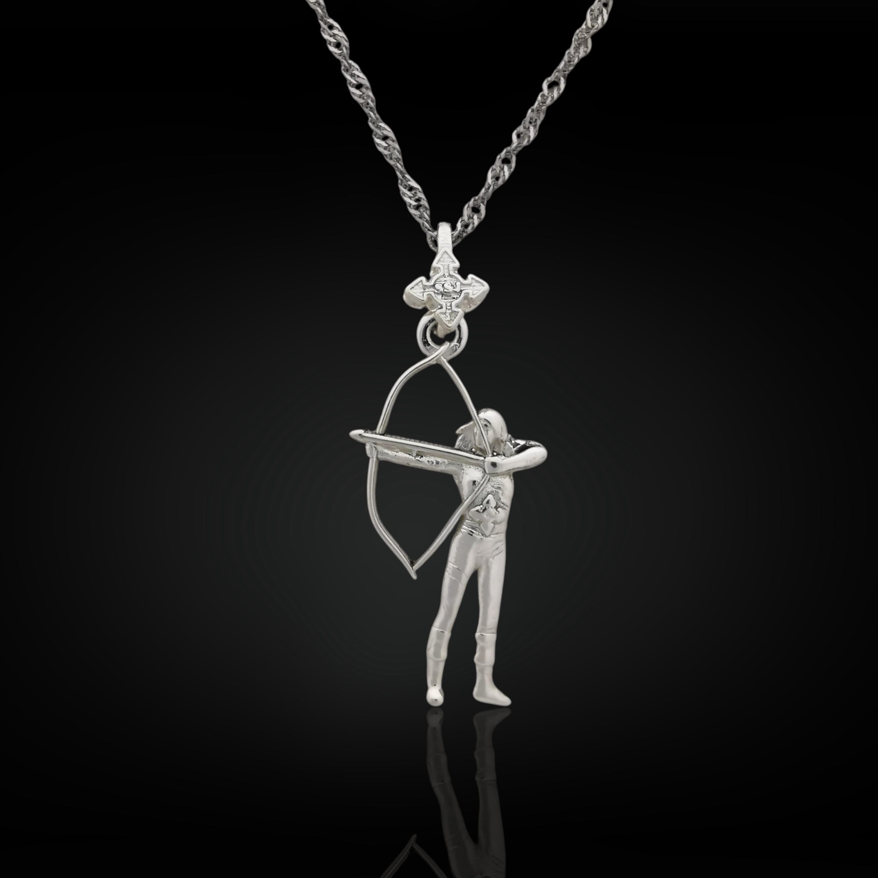 Classic silver archer necklace for women crafted from solid 925 sterling silver – a sleek and elegant pendant featuring a female archer in dynamic motion. This fine sports jewelry is ideal for active women, archery lovers, and those who aim with strength and precision.

Minimalist in look, yet rich in symbolism, the pendant celebrates power, poise, and purpose. A meaningful gift for women who compete, train, or simply admire the beauty of the sport.