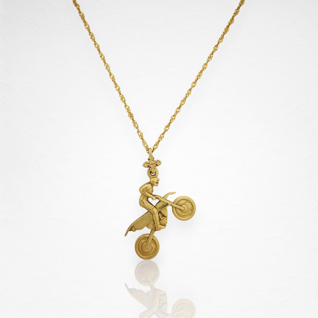 Мотокрос – Мъжки спортен медальон от сребро 925 с позлатено покритие – Ръчно изработено спортно бижу – Идеален подарък за мъж, фен на мотокроса – SSJ