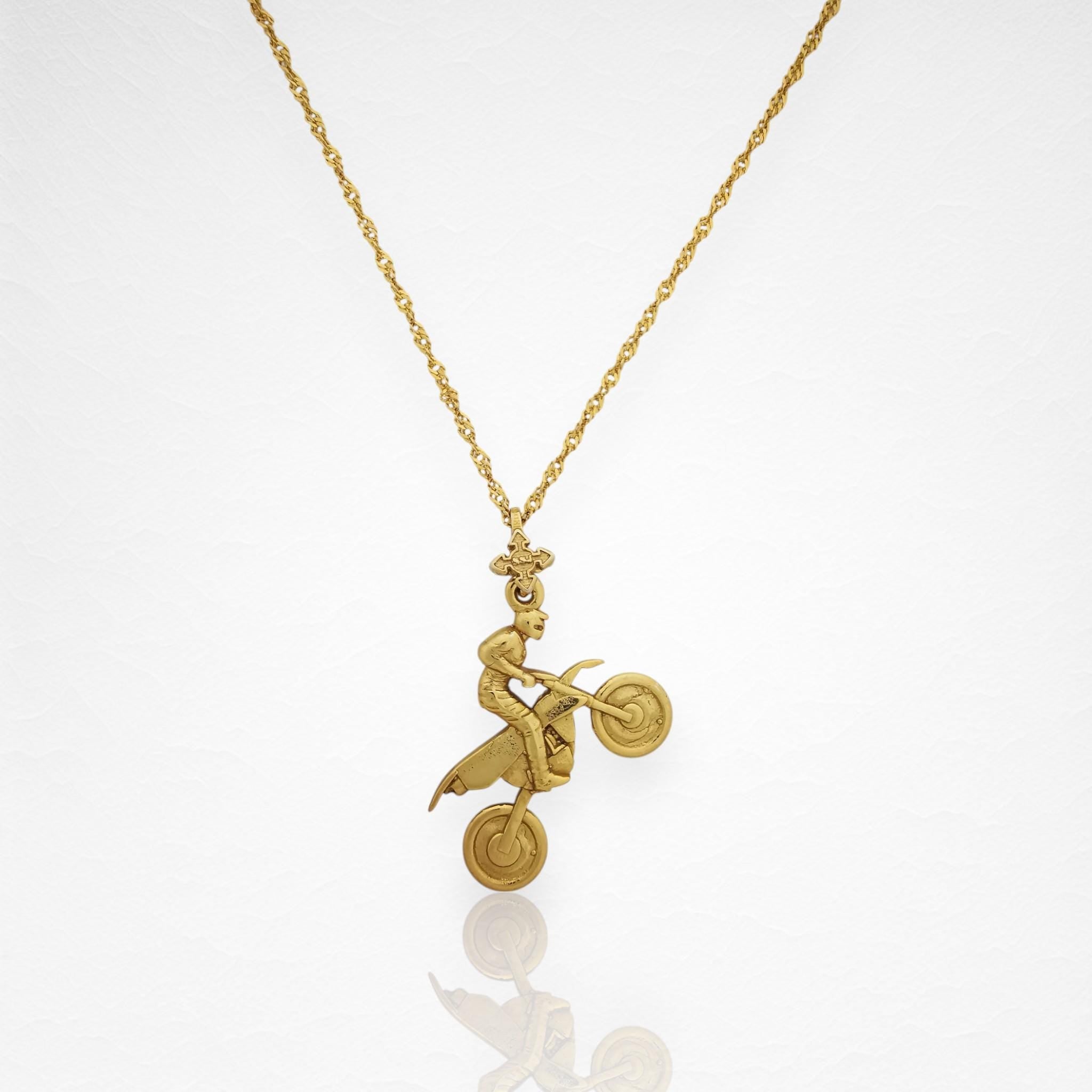 Мотокрос – Мъжки спортен медальон от сребро 925 с позлатено покритие – Ръчно изработено спортно бижу – Идеален подарък за мъж, фен на мотокроса – SSJ