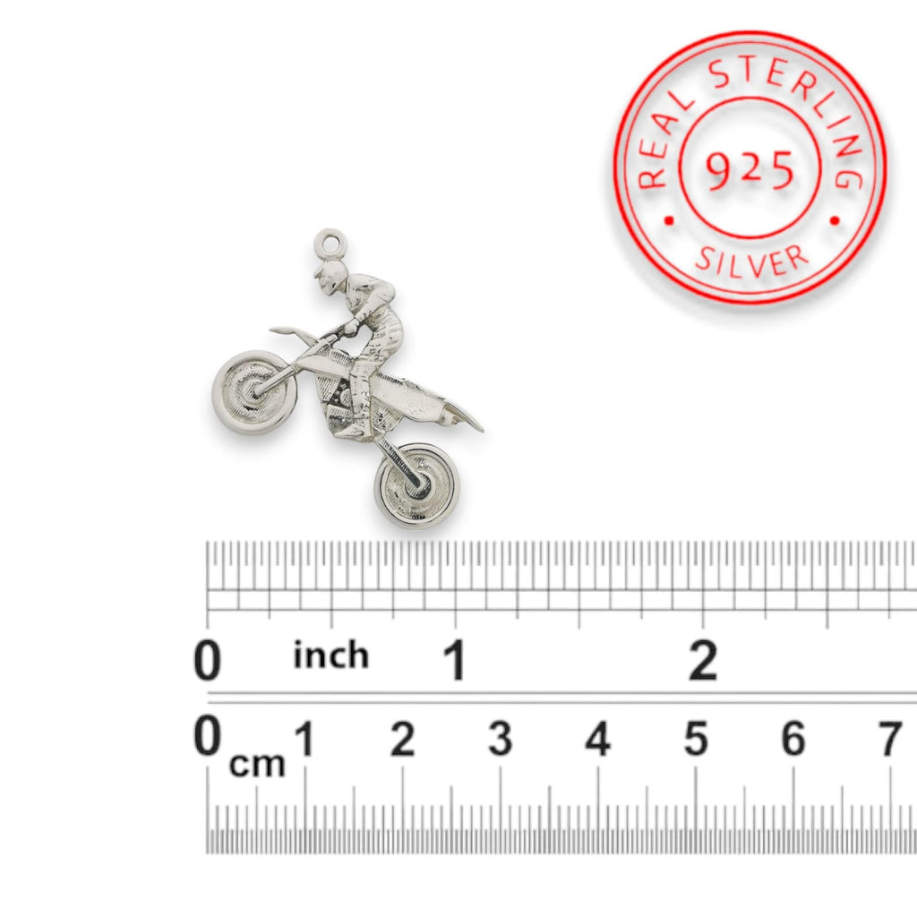 Мотокрос – Мъжки спортен медальон от сребро 925 в класическо сребро – Ръчно изработено спортно бижу – Идеален подарък за мъж, фен на мотокроса – SSJ