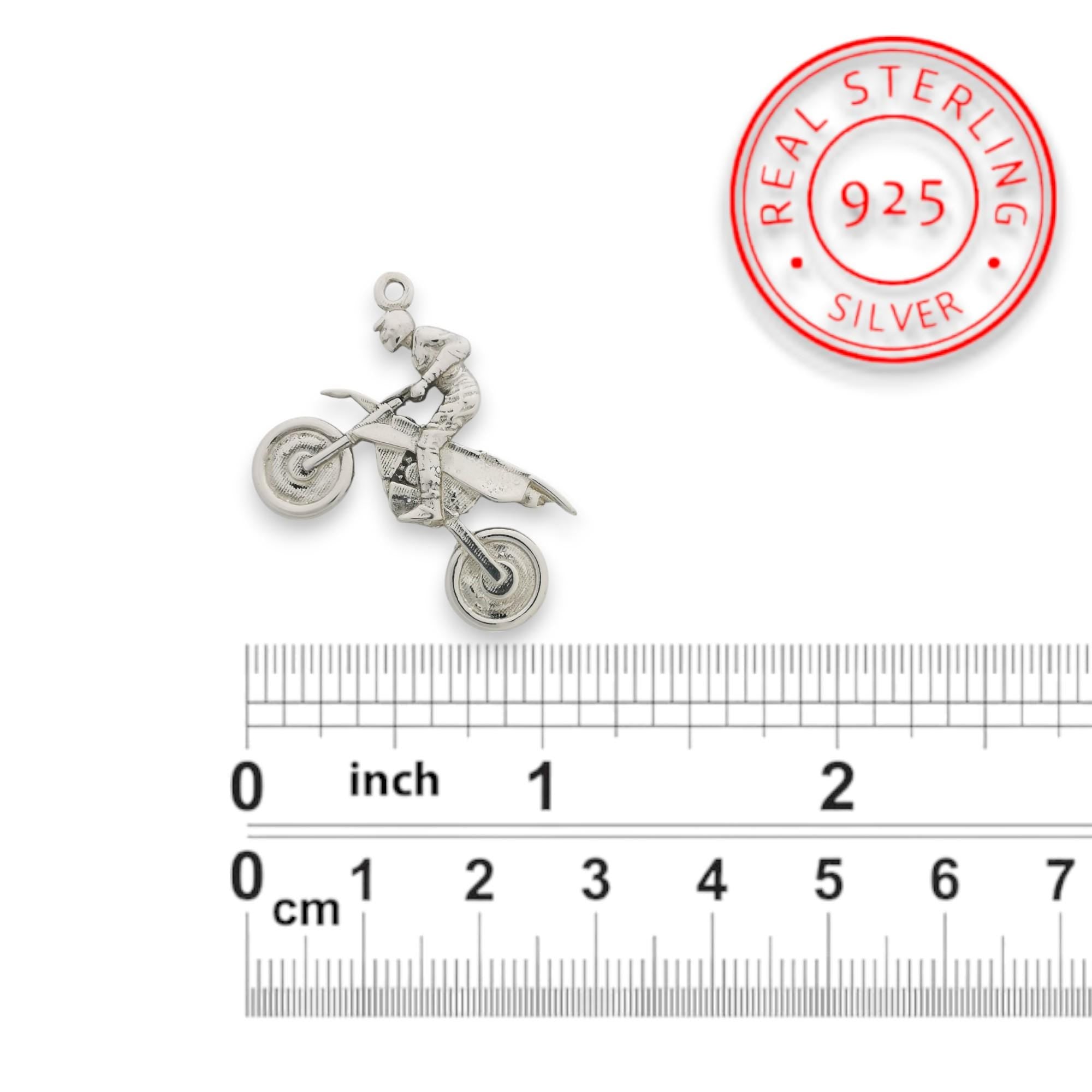 Мотокрос – Мъжки спортен медальон от сребро 925 в класическо сребро – Ръчно изработено спортно бижу – Идеален подарък за мъж, фен на мотокроса – SSJ