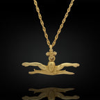 Gold-plated butterfly swim necklace crafted from solid 925 sterling silver — a bold and dynamic pendant capturing the strength and precision of competitive swimming.

This handcrafted piece depicts a male swimmer mid-butterfly stroke, symbolizing endurance, technique, and discipline. Ideal for those who thrive in water and live for speed, motion, and focus. Perfect for men and teen boys who swim with power and chase personal victories.