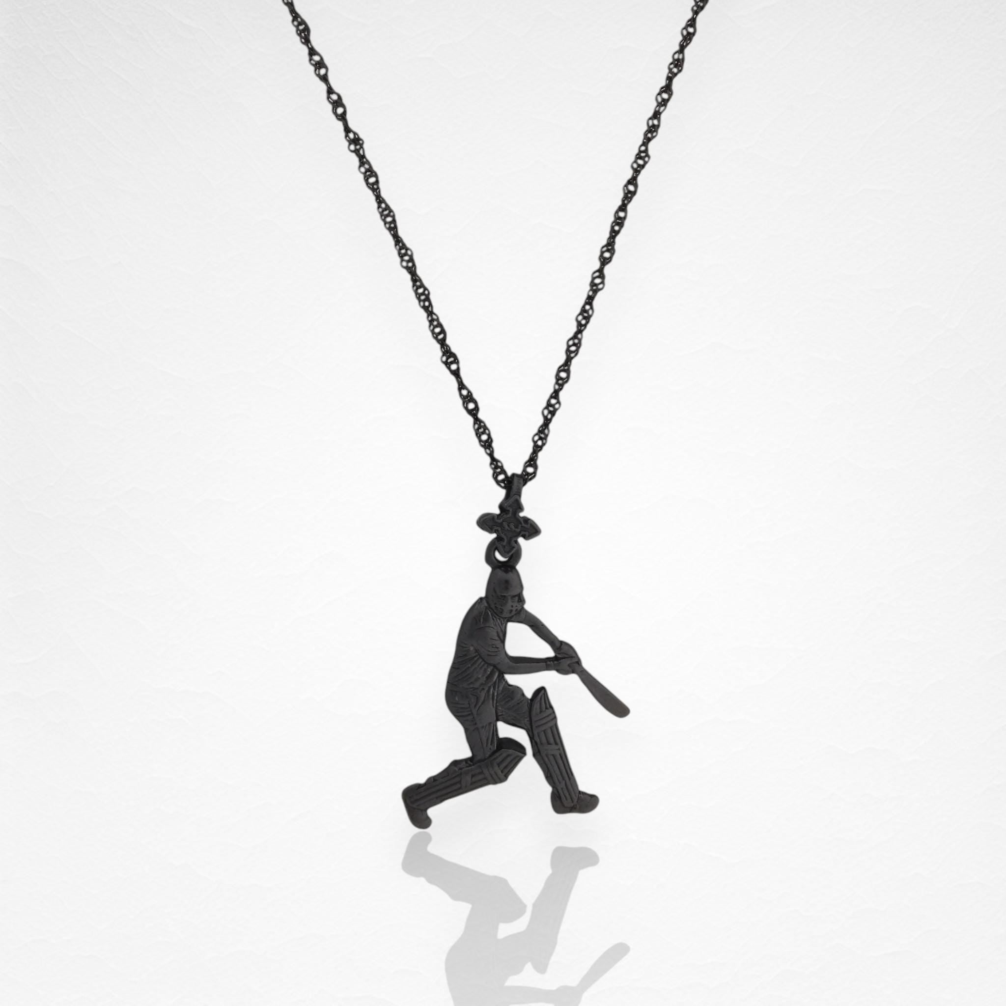 Крикет – Мъжки спортен медальон от оксидирано сребро 925 – Ръчно изработено бижу/талисман – Идеален подарък за спортист – SSJ