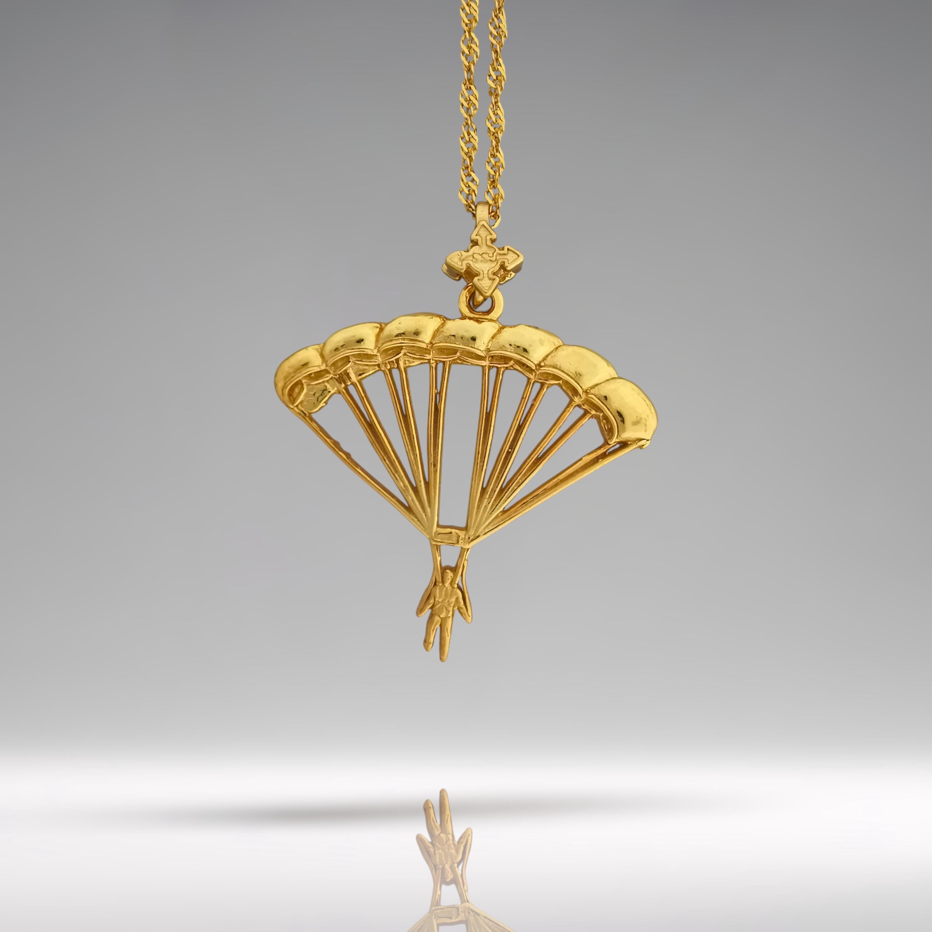 Парашутизъм (Скайдайвинг) – Унисекс спортен медальон от сребро 925 с позлатено покритие – Ръчно изработено спортно бижу – Идеален подарък за фен на екстремните спортове – SSJ