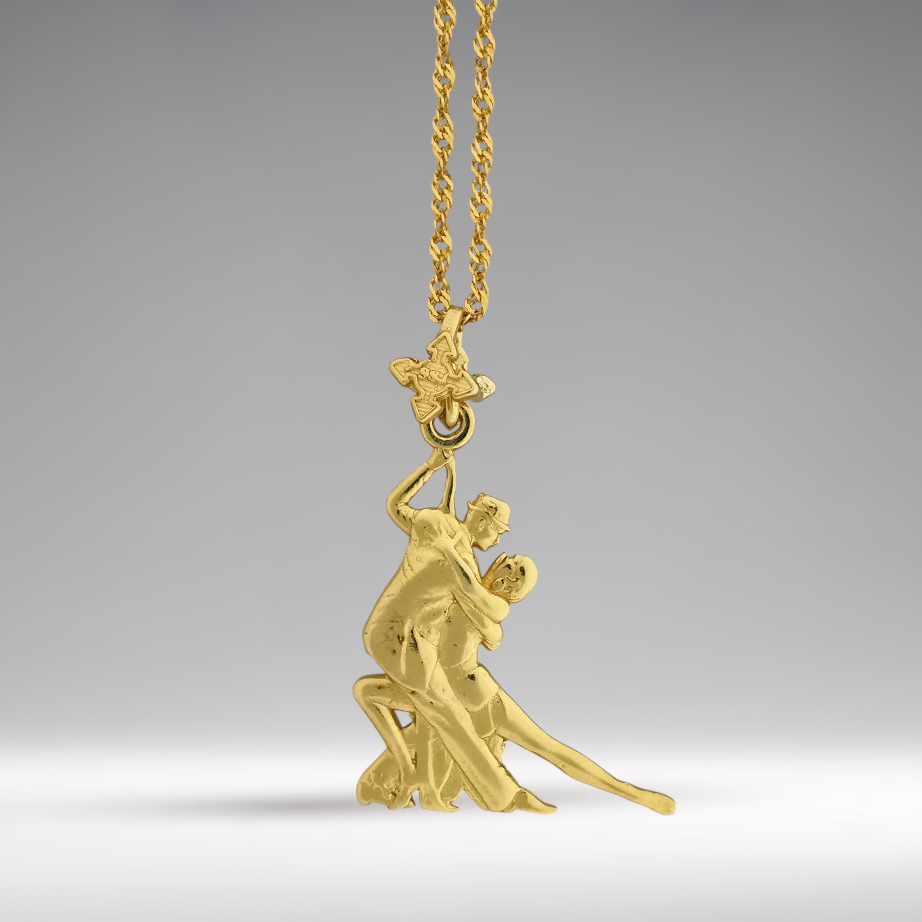 Аржентинско танго – Унисекс спортен медальон от сребро 925 с позлатено покритие – Ръчно изработено спортно бижу – Идеален подарък за жена, фенка на спортните танци – SSJ