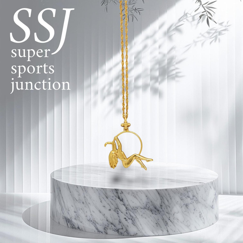 Въздушна акробатика – Женски спортен медальон от сребро 925 с 18K позлатено покритие – Ръчно изработено бижу талисман за гимнастички и танцьорки – Идеален подарък за спортист, треньор или артист – SSJ