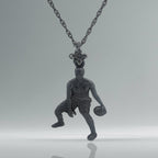 Баскетбол – Мъжки спортен медальон от сребро 925 с оксидирано черно покритие – Ръчно изработено бижу талисман за баскетболисти и фенове – Идеален подарък за спортист, треньор или почитател – SSJ