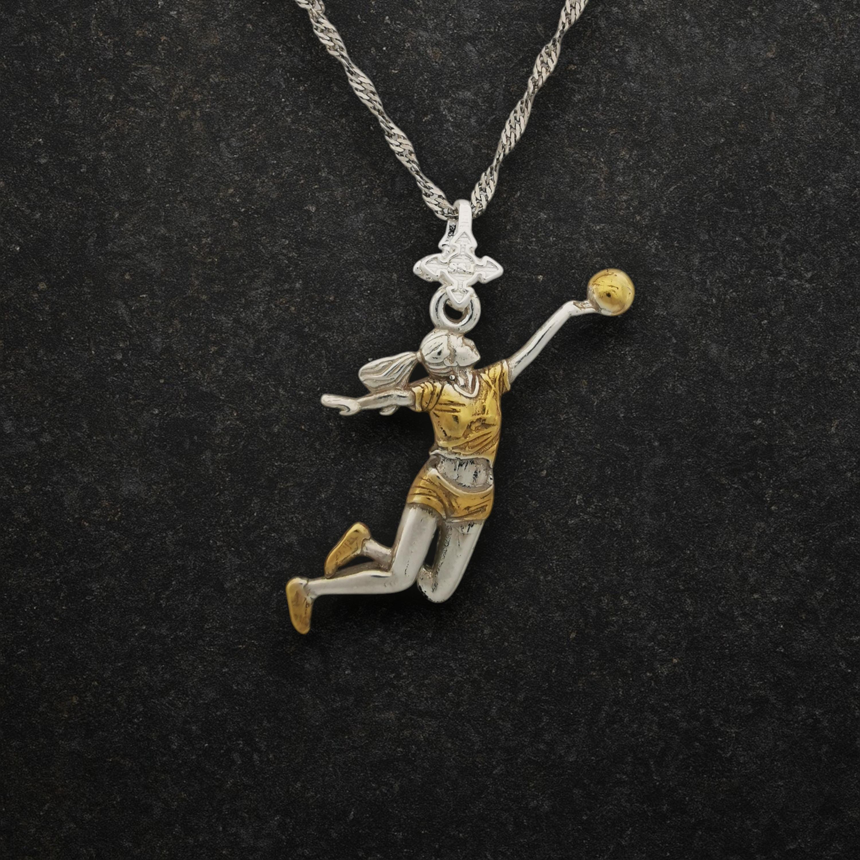 Волейболистка – Женски спортен медальон с частично позлатено покритие – Сребро 925 – Ръчно изработено бижу/талисман – SSJ